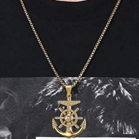 18k Gold Plated Nautical Anchor 24 inch chain - Picture 4 of 5